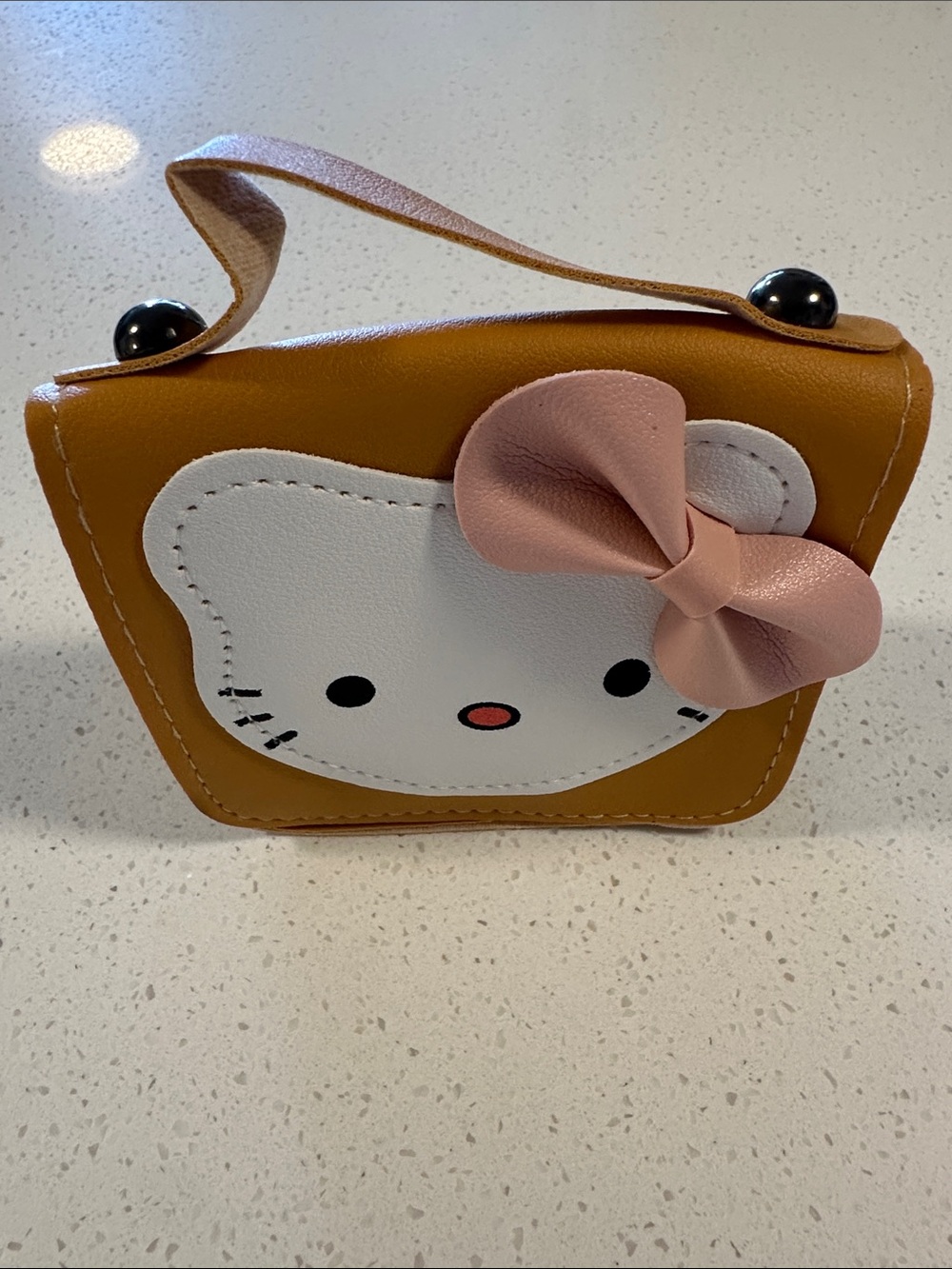 Hello Kitty Lt.Brown Mini Handbag/Crossbody with Pink Bow Hello Kitty Face, NWT